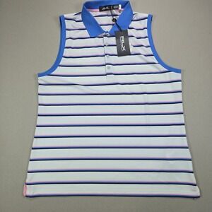 RLX Ralph Lauren Sleeveless Golf Polo White Blue Pink Stripe Tailored Fit W L
